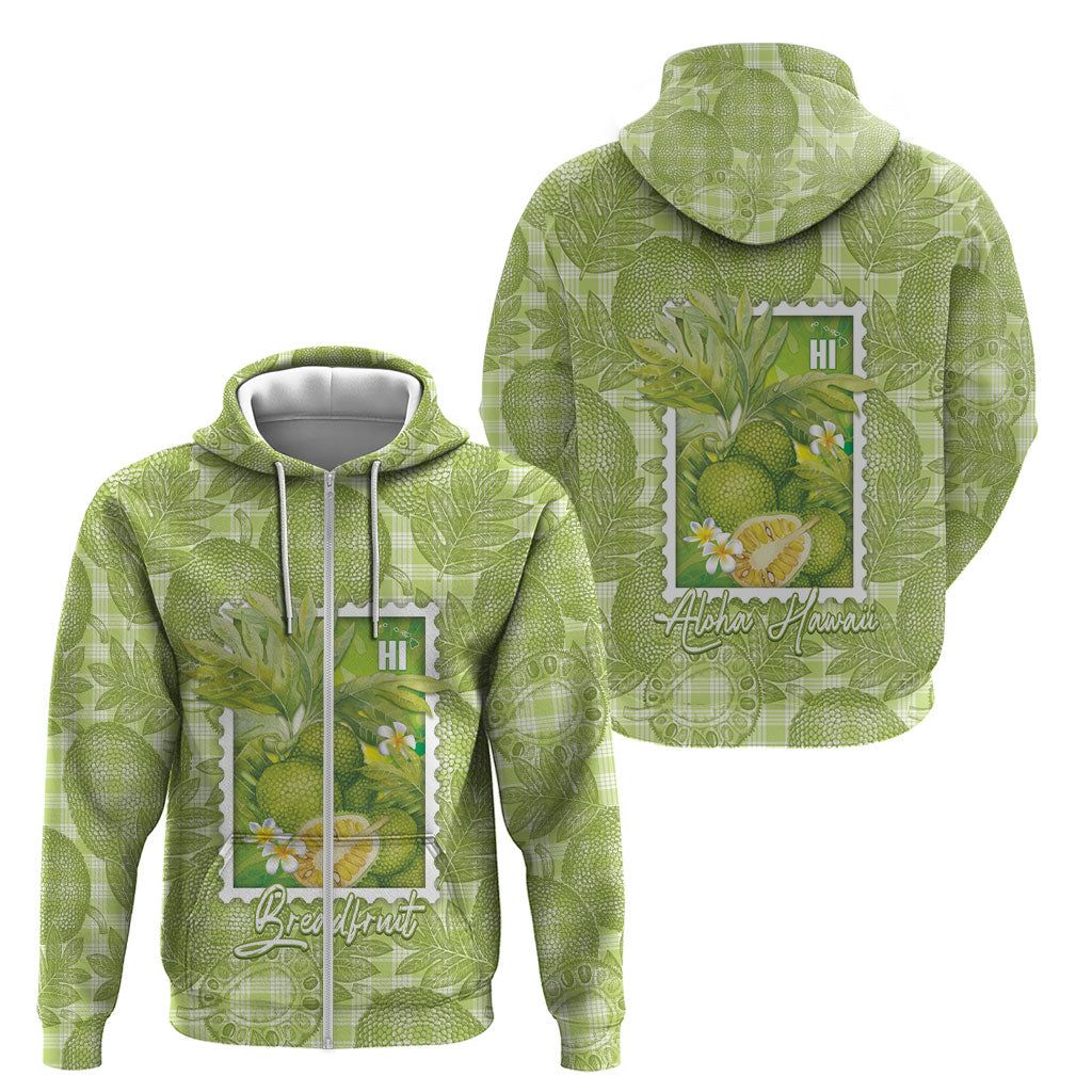 Aloha Hawaii Ulu Palaka Motifs Zip Hoodie Hawaiian Breadfruit Stylized Stamp LT14 - Polynesian Pride