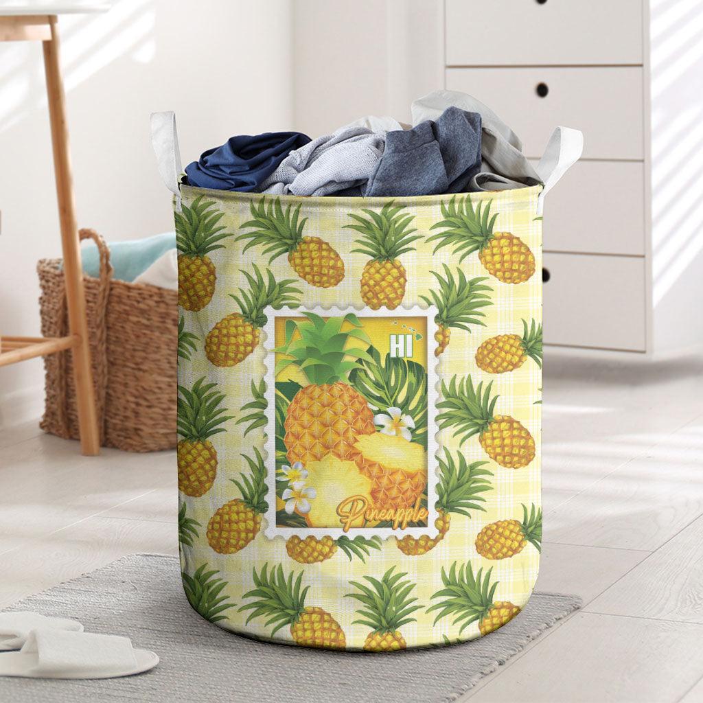 Aloha Hawaii Hala Kahiki Palaka Motifs Laundry Basket Hawaiian Pineapple Stylized Stamp LT14 Yellow - Polynesian Pride