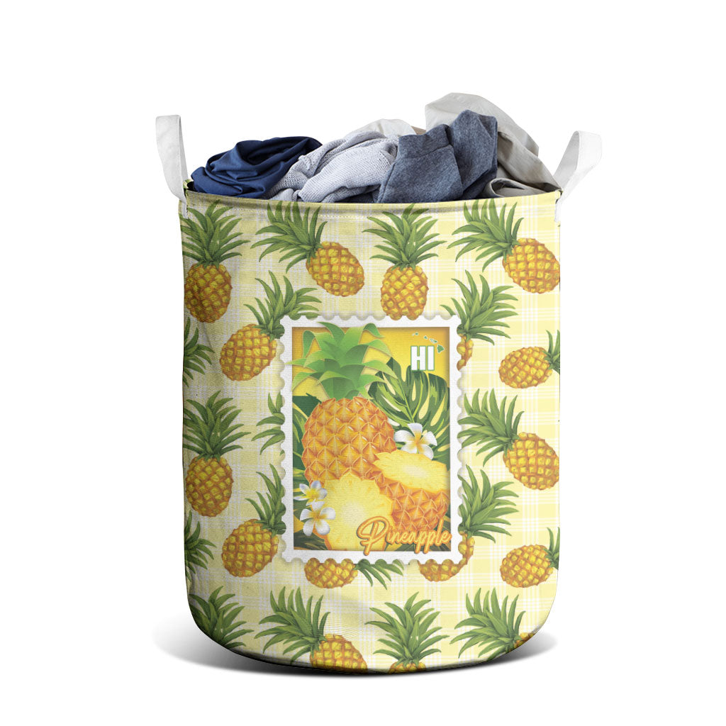 Aloha Hawaii Hala Kahiki Palaka Motifs Laundry Basket Hawaiian Pineapple Stylized Stamp LT14 - Polynesian Pride