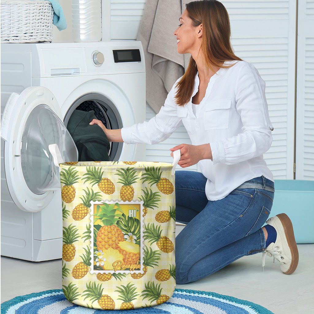 Aloha Hawaii Hala Kahiki Palaka Motifs Laundry Basket Hawaiian Pineapple Stylized Stamp LT14 - Polynesian Pride