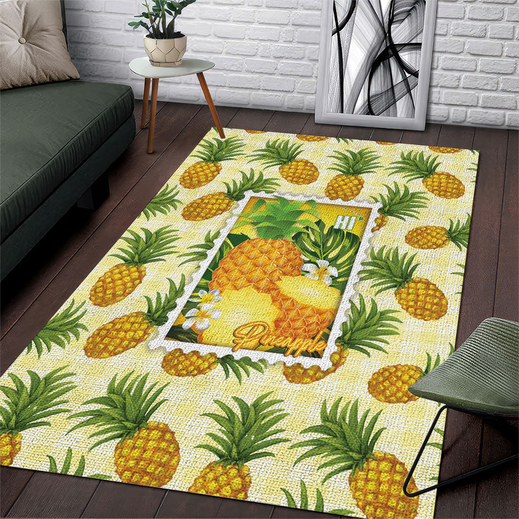 Aloha Hawaii Hala Kahiki Palaka Motifs Area Rug Hawaiian Pineapple Stylized Stamp LT14 Yellow - Polynesian Pride