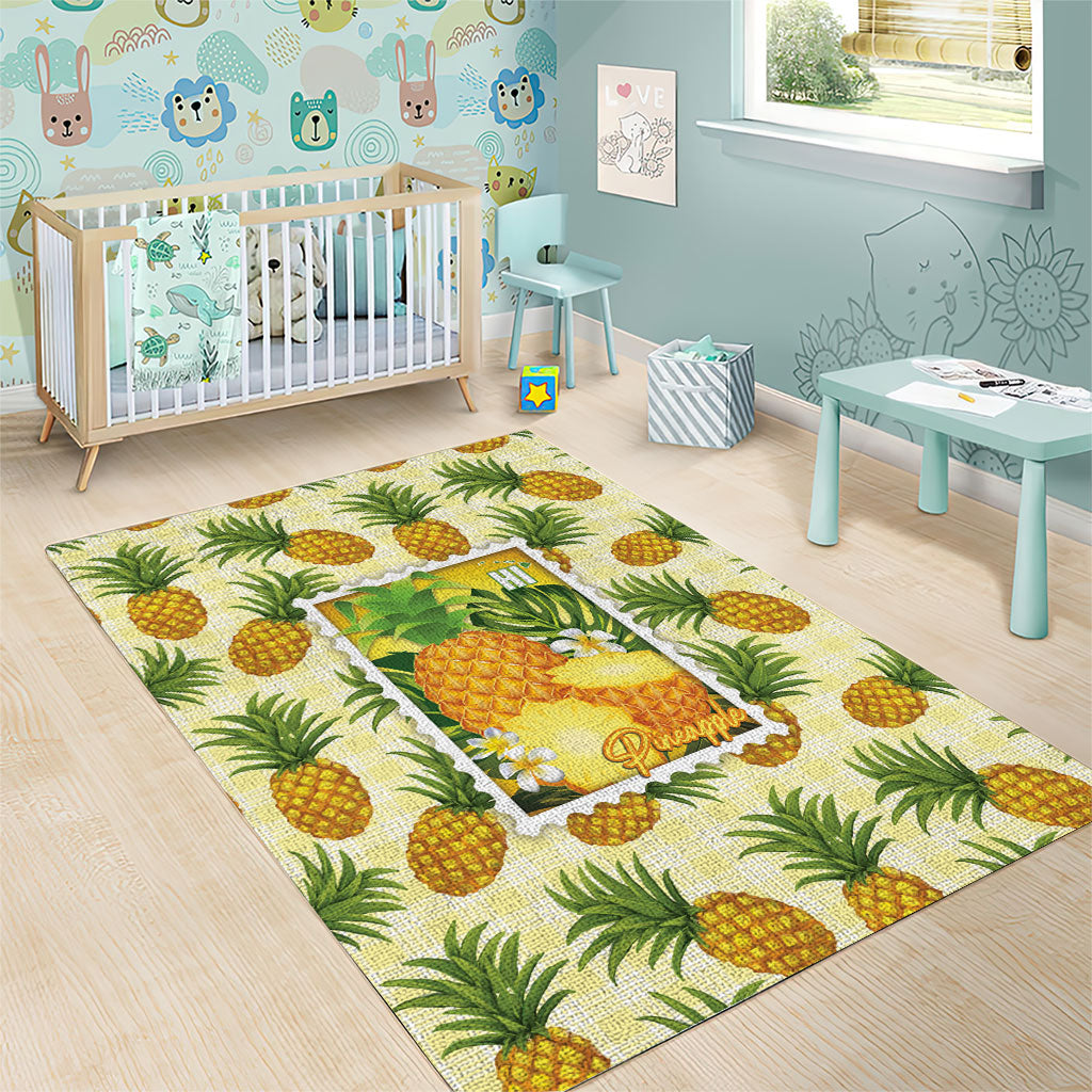 Aloha Hawaii Hala Kahiki Palaka Motifs Area Rug Hawaiian Pineapple Stylized Stamp LT14 - Polynesian Pride