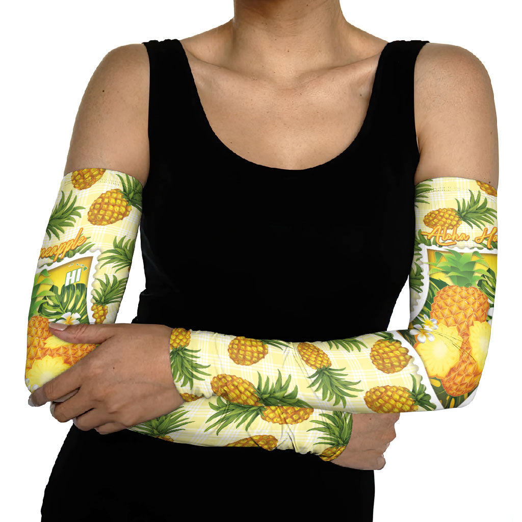 Aloha Hawaii Hala Kahiki Palaka Motifs Arm Sleeves Hawaiian Pineapple Stylized Stamp LT14 - Polynesian Pride