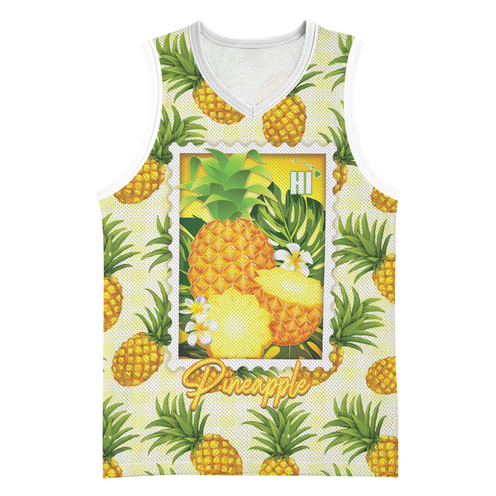 Aloha Hawaii Hala Kahiki Palaka Motifs Basketball Jersey Hawaiian Pineapple Stylized Stamp LT14 Unisex Yellow - Polynesian Pride