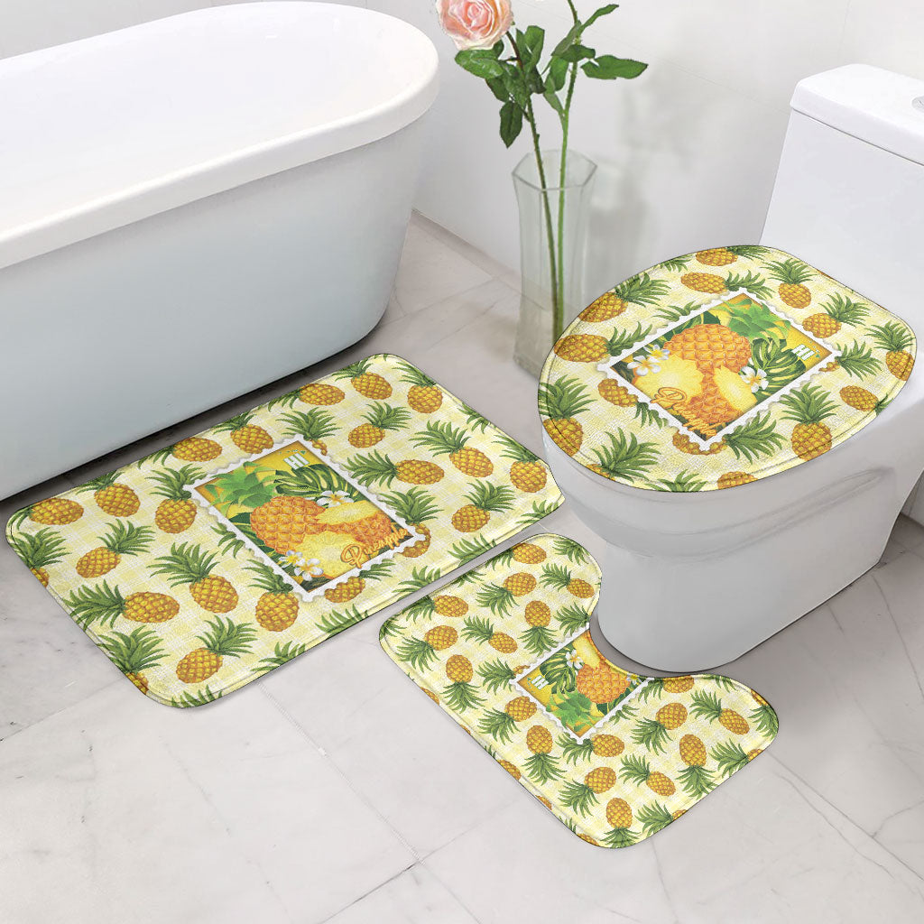 Aloha Hawaii Hala Kahiki Palaka Motifs Bathroom Set Hawaiian Pineapple Stylized Stamp LT14 - Polynesian Pride