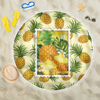 Aloha Hawaii Hala Kahiki Palaka Motifs Beach Blanket Hawaiian Pineapple Stylized Stamp LT14 One Size 150cm Yellow - Polynesian Pride