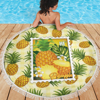 Aloha Hawaii Hala Kahiki Palaka Motifs Beach Blanket Hawaiian Pineapple Stylized Stamp LT14 - Polynesian Pride