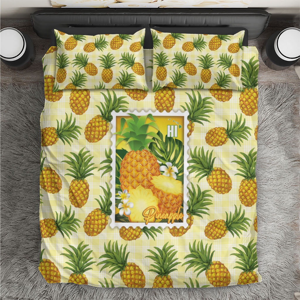 Aloha Hawaii Hala Kahiki Palaka Motifs Bedding Set Hawaiian Pineapple Stylized Stamp LT14 Yellow - Polynesian Pride