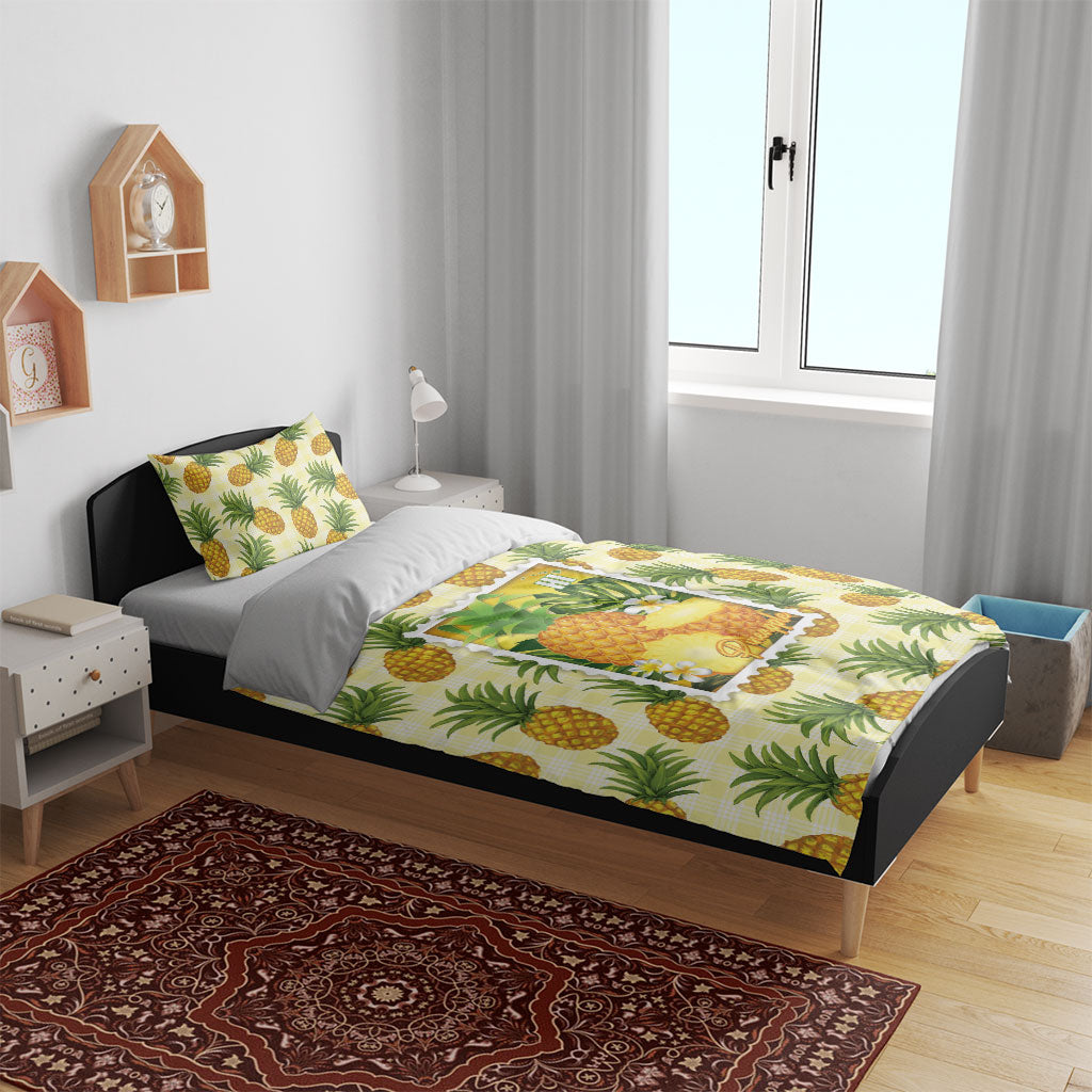 Aloha Hawaii Hala Kahiki Palaka Motifs Bedding Set Hawaiian Pineapple Stylized Stamp LT14 - Polynesian Pride