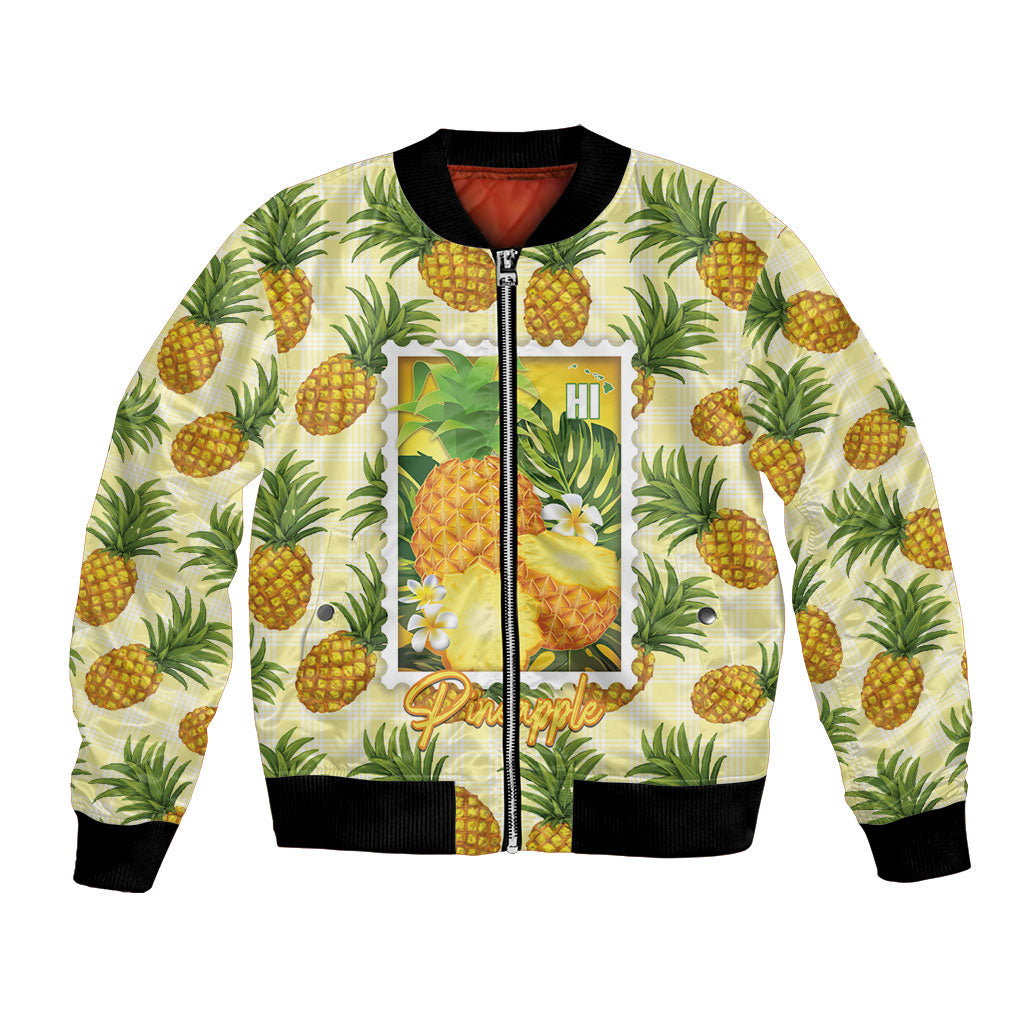 Aloha Hawaii Hala Kahiki Palaka Motifs Bomber Jacket Hawaiian Pineapple Stylized Stamp LT14 Unisex Yellow - Polynesian Pride