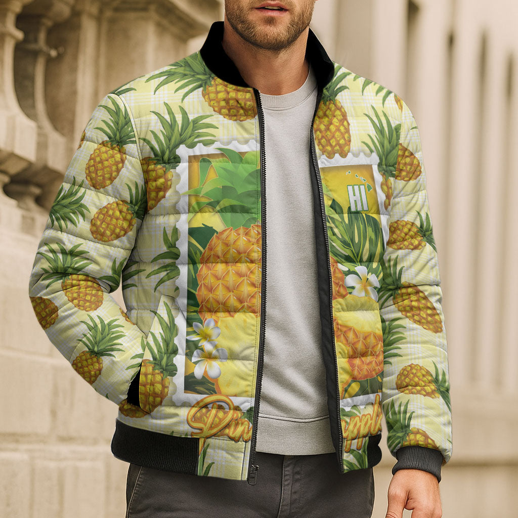 Aloha Hawaii Hala Kahiki Palaka Motifs Bomber Puffer Jacket Hawaiian Pineapple Stylized Stamp LT14 - Polynesian Pride