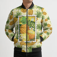 Aloha Hawaii Hala Kahiki Palaka Motifs Bomber Puffer Jacket Hawaiian Pineapple Stylized Stamp LT14 - Polynesian Pride