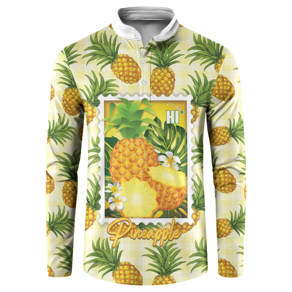 Aloha Hawaii Hala Kahiki Palaka Motifs Button Sweatshirt Hawaiian Pineapple Stylized Stamp LT14 Yellow - Polynesian Pride