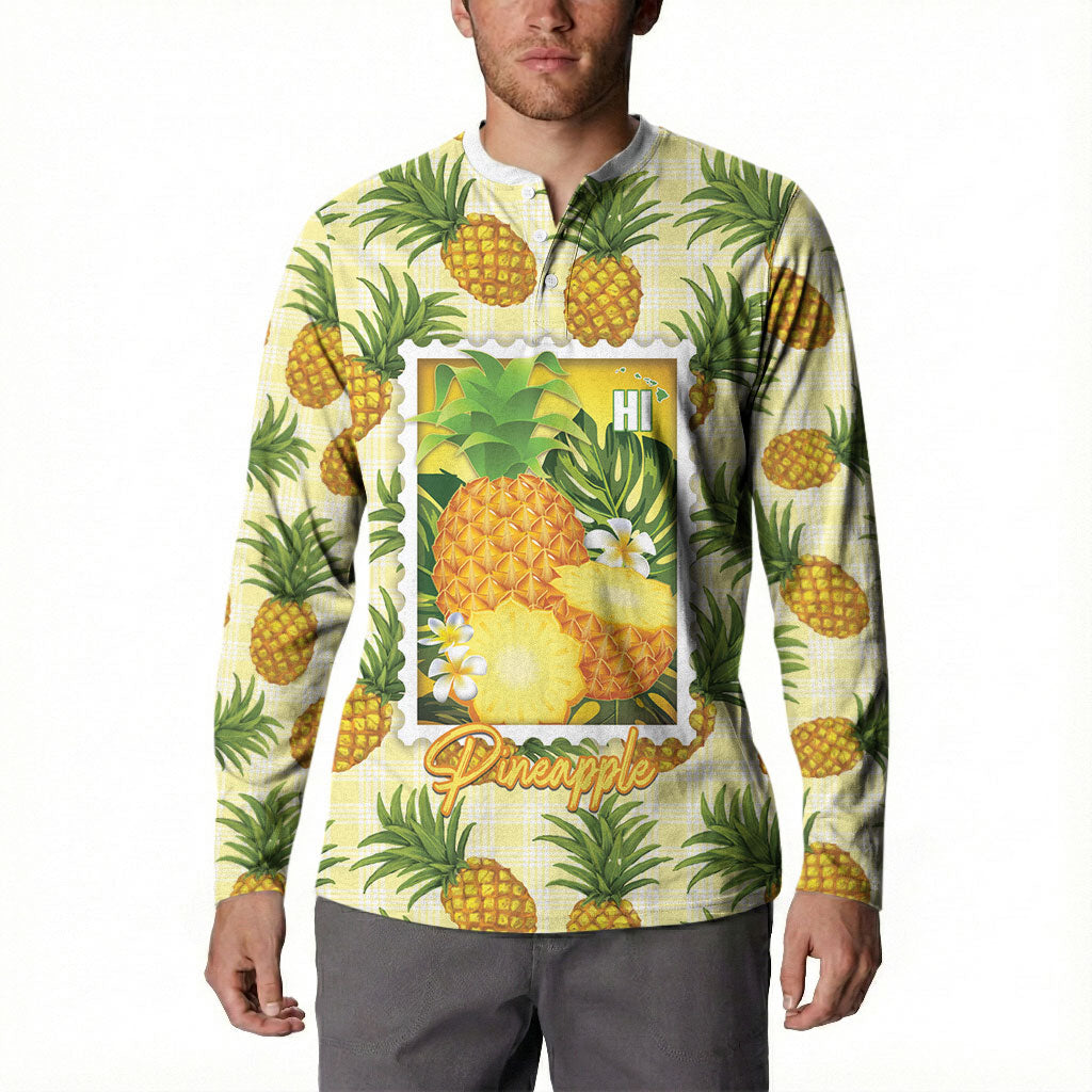 Aloha Hawaii Hala Kahiki Palaka Motifs Button Sweatshirt Hawaiian Pineapple Stylized Stamp LT14 - Polynesian Pride