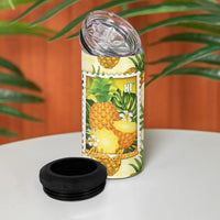 Aloha Hawaii Hala Kahiki Palaka Motifs 4 in 1 Can Cooler Tumbler Hawaiian Pineapple Stylized Stamp LT14 - Polynesian Pride