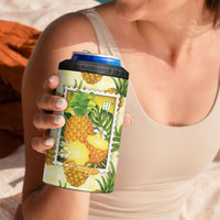 Aloha Hawaii Hala Kahiki Palaka Motifs 4 in 1 Can Cooler Tumbler Hawaiian Pineapple Stylized Stamp LT14 - Polynesian Pride