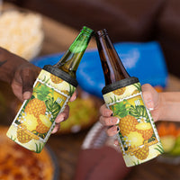 Aloha Hawaii Hala Kahiki Palaka Motifs 4 in 1 Can Cooler Tumbler Hawaiian Pineapple Stylized Stamp LT14 - Polynesian Pride