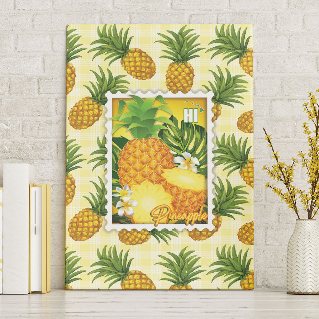 Aloha Hawaii Hala Kahiki Palaka Motifs Canvas Wall Art Hawaiian Pineapple Stylized Stamp LT14 Without Frame Yellow - Polynesian Pride