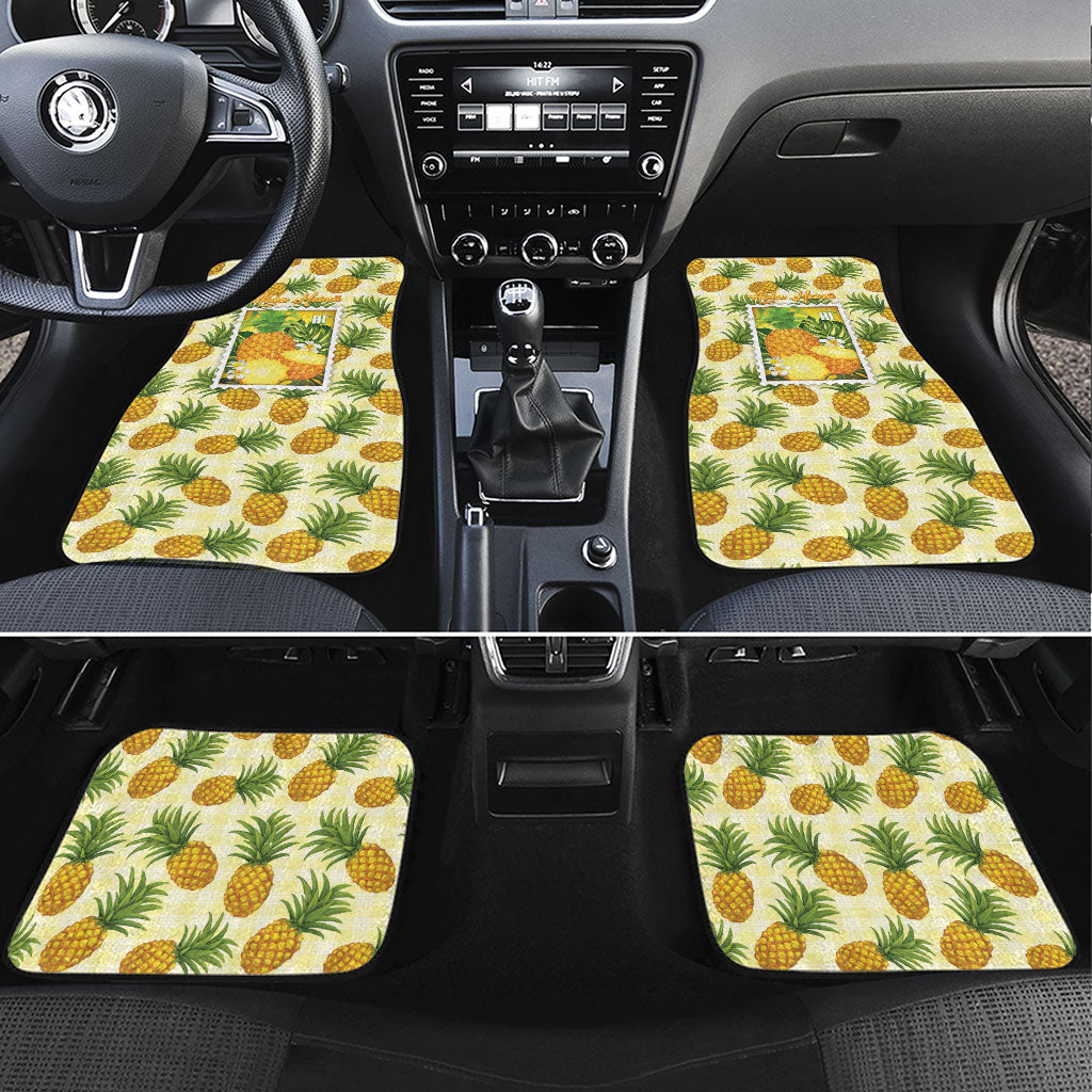 Aloha Hawaii Hala Kahiki Palaka Motifs Car Mats Hawaiian Pineapple Stylized Stamp LT14 Set 4pcs Yellow - Polynesian Pride