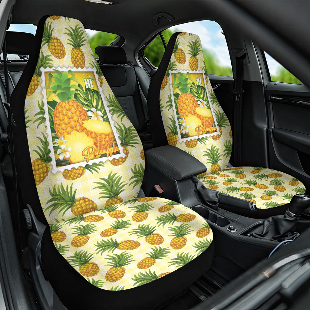 Aloha Hawaii Hala Kahiki Palaka Motifs Car Seat Cover Hawaiian Pineapple Stylized Stamp LT14 One Size Yellow - Polynesian Pride