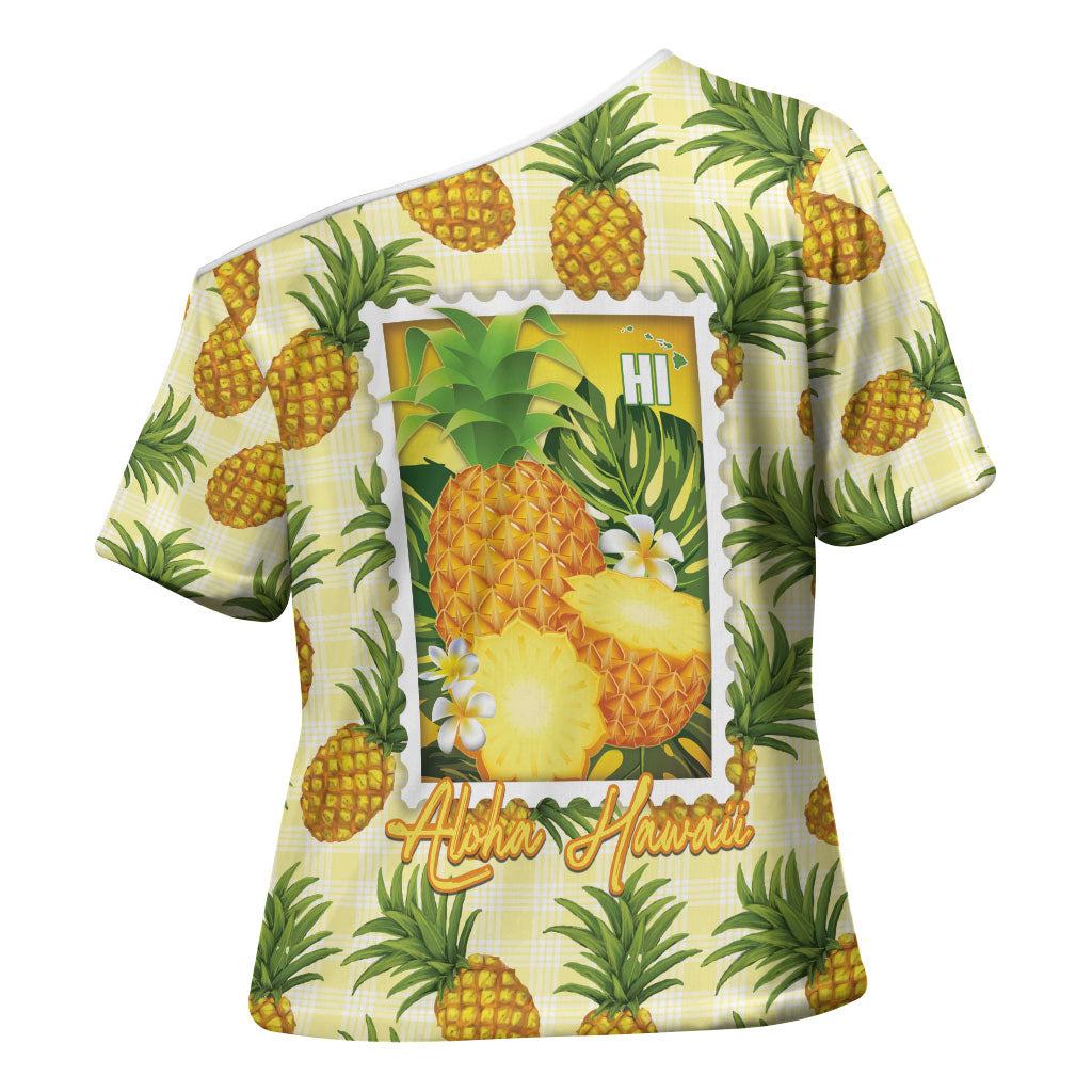 Aloha Hawaii Hala Kahiki Palaka Motifs Cross Shoulder Shirt Hawaiian Pineapple Stylized Stamp LT14 - Polynesian Pride