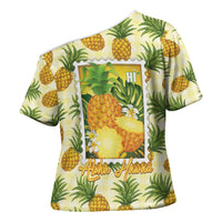 Aloha Hawaii Hala Kahiki Palaka Motifs Cross Shoulder Shirt Hawaiian Pineapple Stylized Stamp LT14 - Polynesian Pride