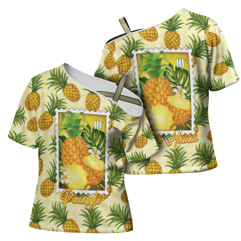 Aloha Hawaii Hala Kahiki Palaka Motifs Cross Shoulder Shirt Hawaiian Pineapple Stylized Stamp LT14 - Polynesian Pride