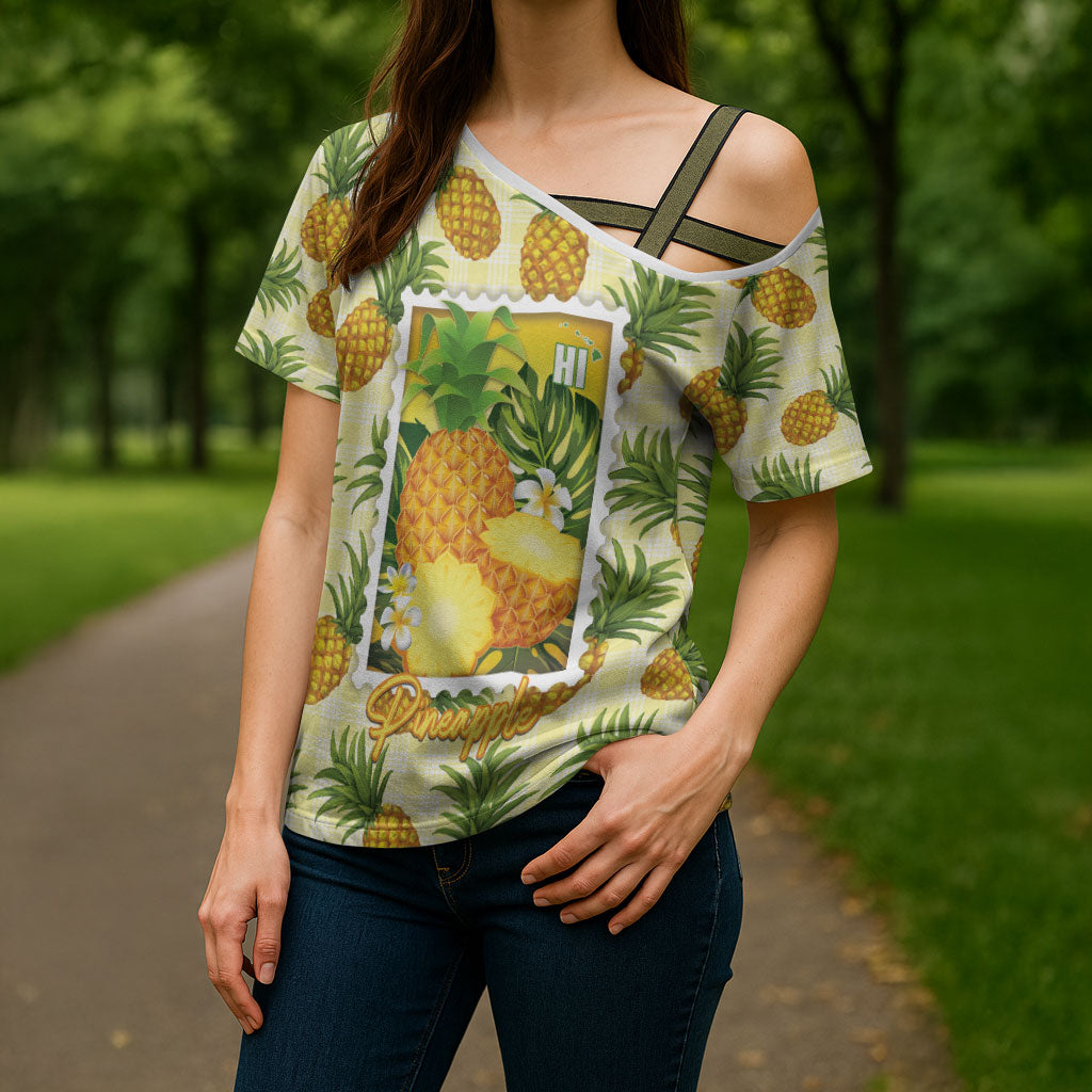 Aloha Hawaii Hala Kahiki Palaka Motifs Cross Shoulder Shirt Hawaiian Pineapple Stylized Stamp LT14 - Polynesian Pride