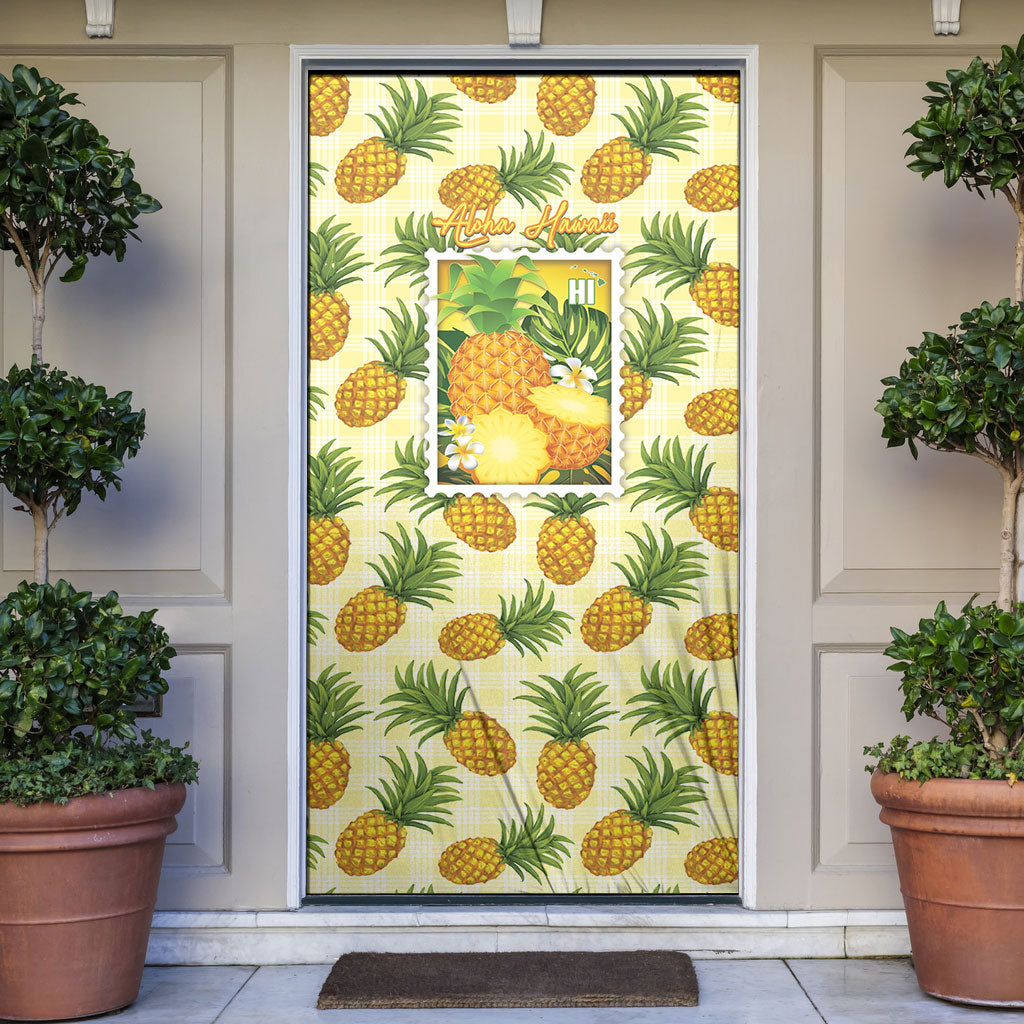 Aloha Hawaii Hala Kahiki Palaka Motifs Door Cover Hawaiian Pineapple Stylized Stamp LT14 Yellow - Polynesian Pride