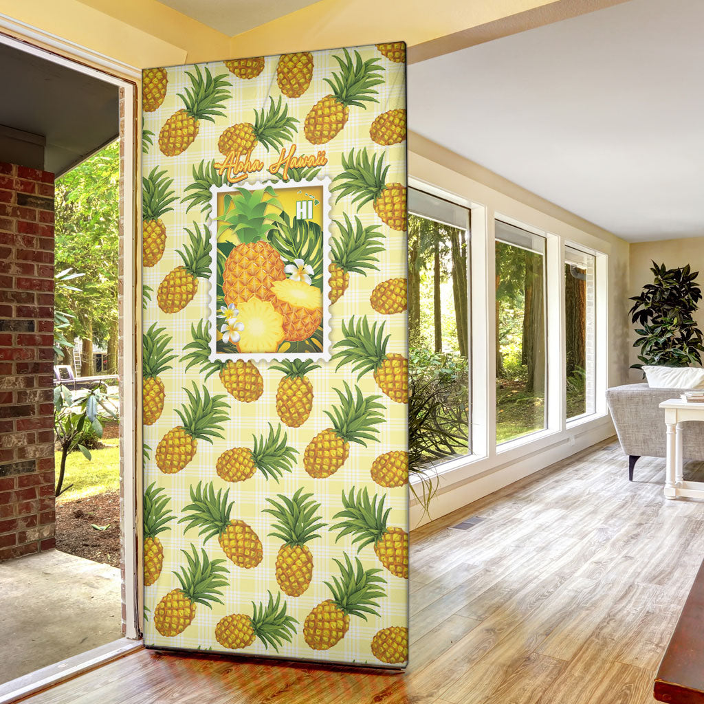 Aloha Hawaii Hala Kahiki Palaka Motifs Door Cover Hawaiian Pineapple Stylized Stamp LT14 - Polynesian Pride