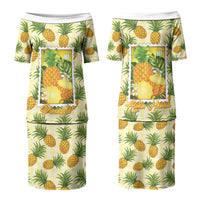 Aloha Hawaii Hala Kahiki Palaka Motifs Family Matching Puletasi and Hawaiian Shirt Hawaiian Pineapple Stylized Stamp LT14 Mom's Dress Yellow - Polynesian Pride