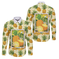 Aloha Hawaii Hala Kahiki Palaka Motifs Family Matching Puletasi and Hawaiian Shirt Hawaiian Pineapple Stylized Stamp LT14 Dad's Shirt - Long Sleeve Yellow - Polynesian Pride