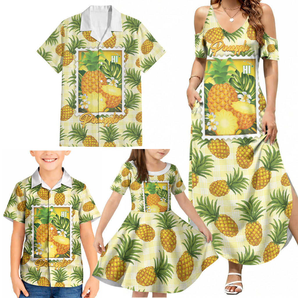 Aloha Hawaii Hala Kahiki Palaka Motifs Family Matching Summer Maxi Dress and Hawaiian Shirt Hawaiian Pineapple Stylized Stamp LT14 - Polynesian Pride