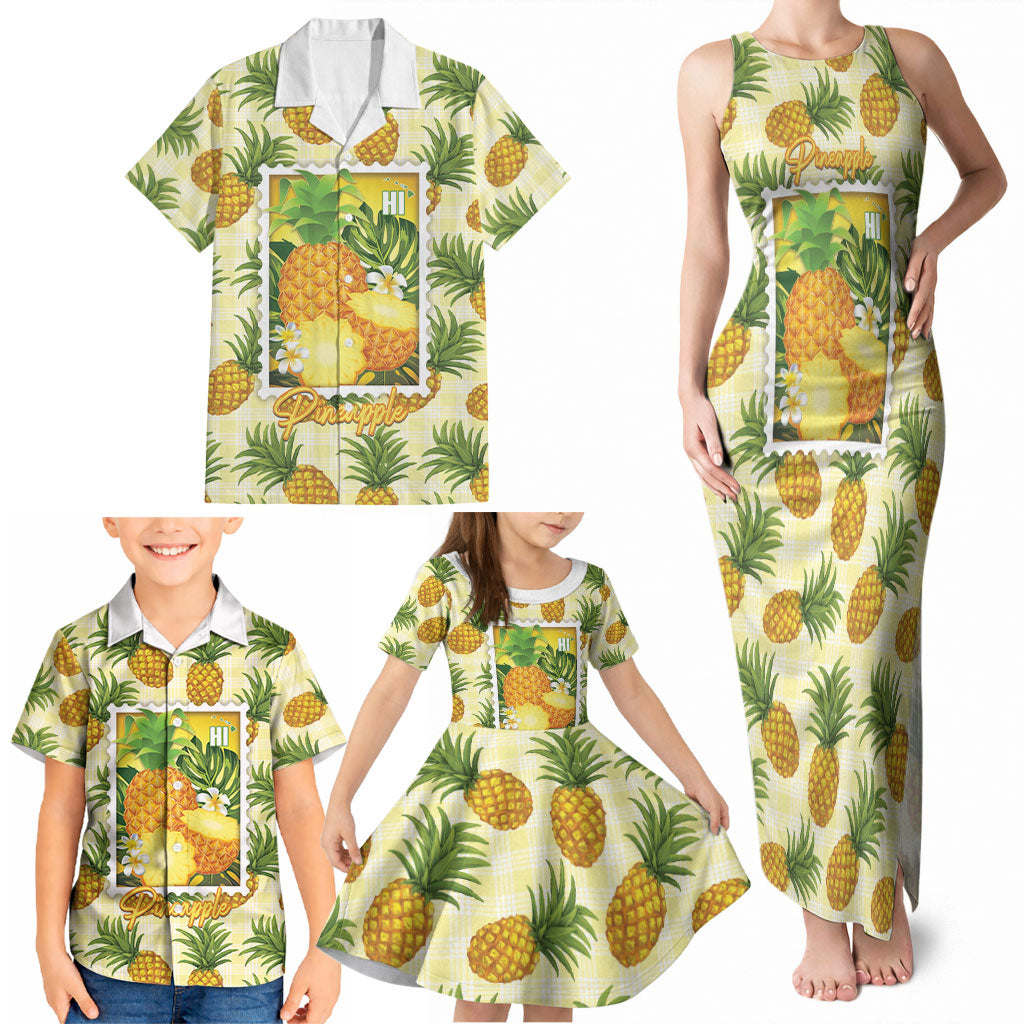 Aloha Hawaii Hala Kahiki Palaka Motifs Family Matching Tank Maxi Dress and Hawaiian Shirt Hawaiian Pineapple Stylized Stamp LT14 - Polynesian Pride