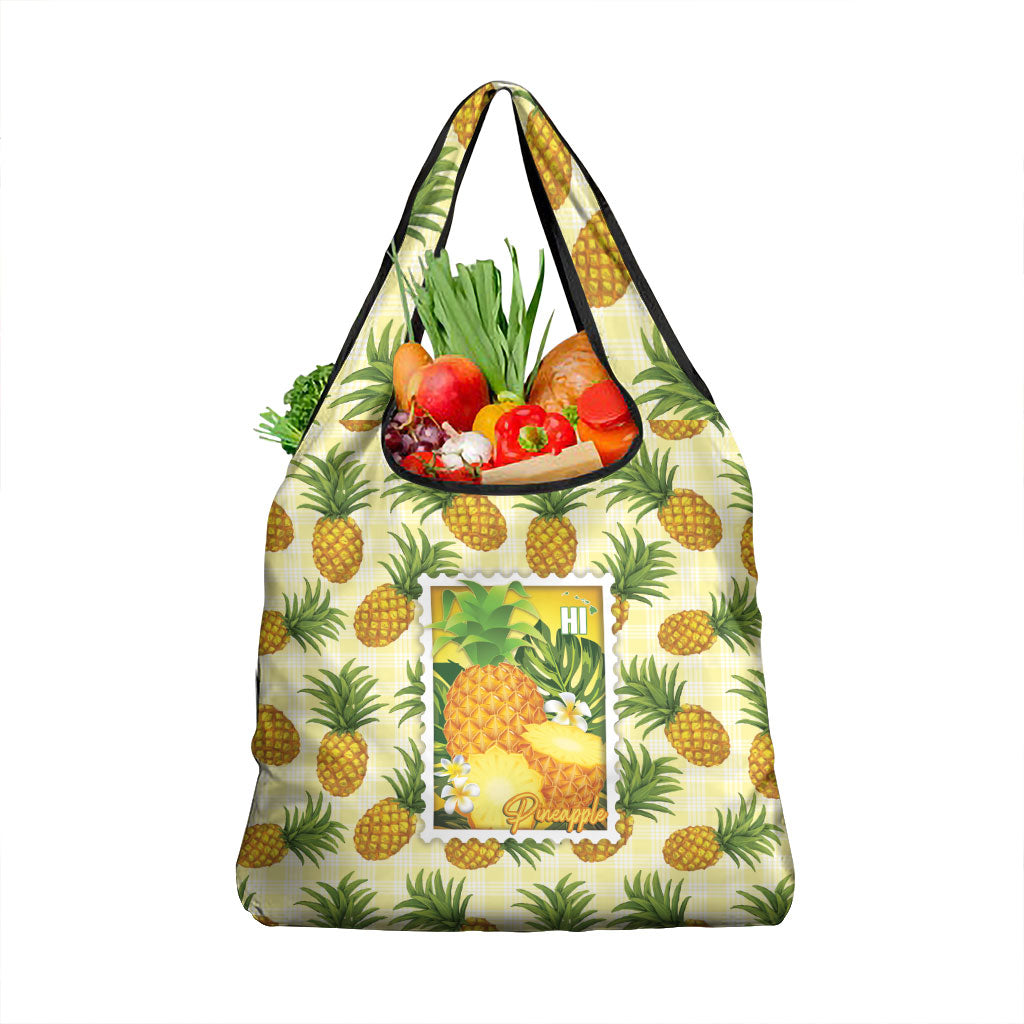 Aloha Hawaii Hala Kahiki Palaka Motifs Grocery Bag Hawaiian Pineapple Stylized Stamp LT14 1-pack One Size Yellow - Polynesian Pride