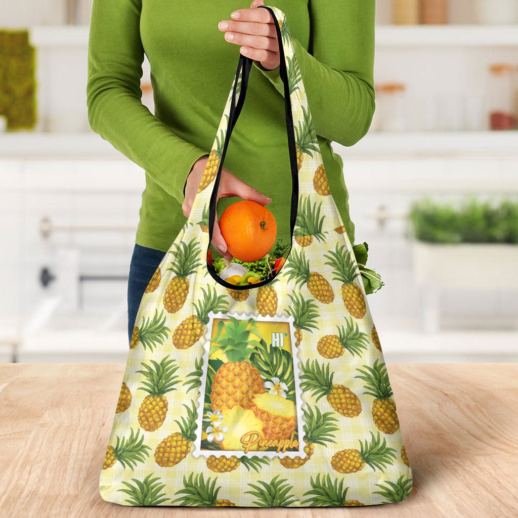 Aloha Hawaii Hala Kahiki Palaka Motifs Grocery Bag Hawaiian Pineapple Stylized Stamp LT14 - Polynesian Pride