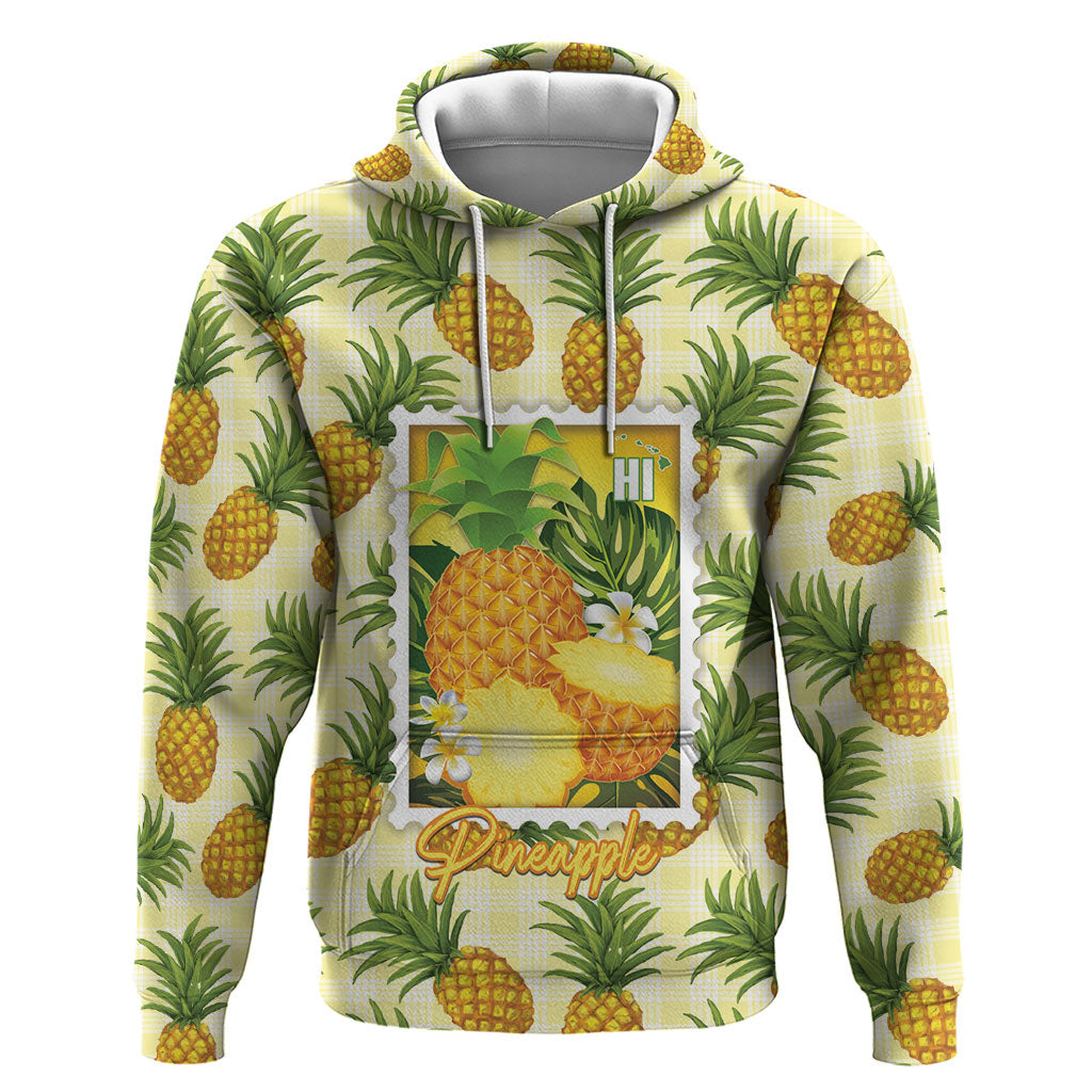 Aloha Hawaii Hala Kahiki Palaka Motifs Hoodie Hawaiian Pineapple Stylized Stamp LT14 Pullover Hoodie Yellow - Polynesian Pride