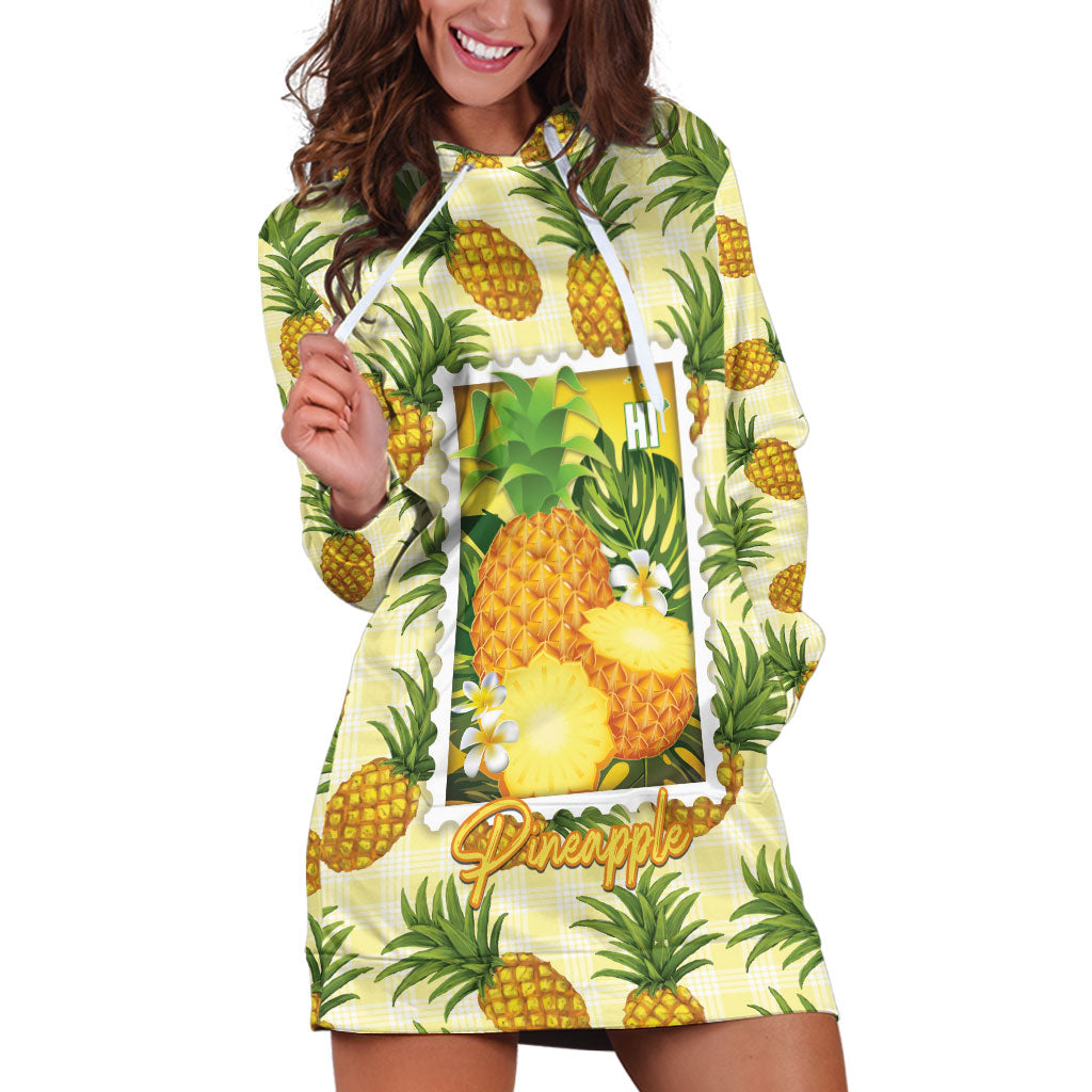 Aloha Hawaii Hala Kahiki Palaka Motifs Hoodie Dress Hawaiian Pineapple Stylized Stamp LT14 Yellow - Polynesian Pride