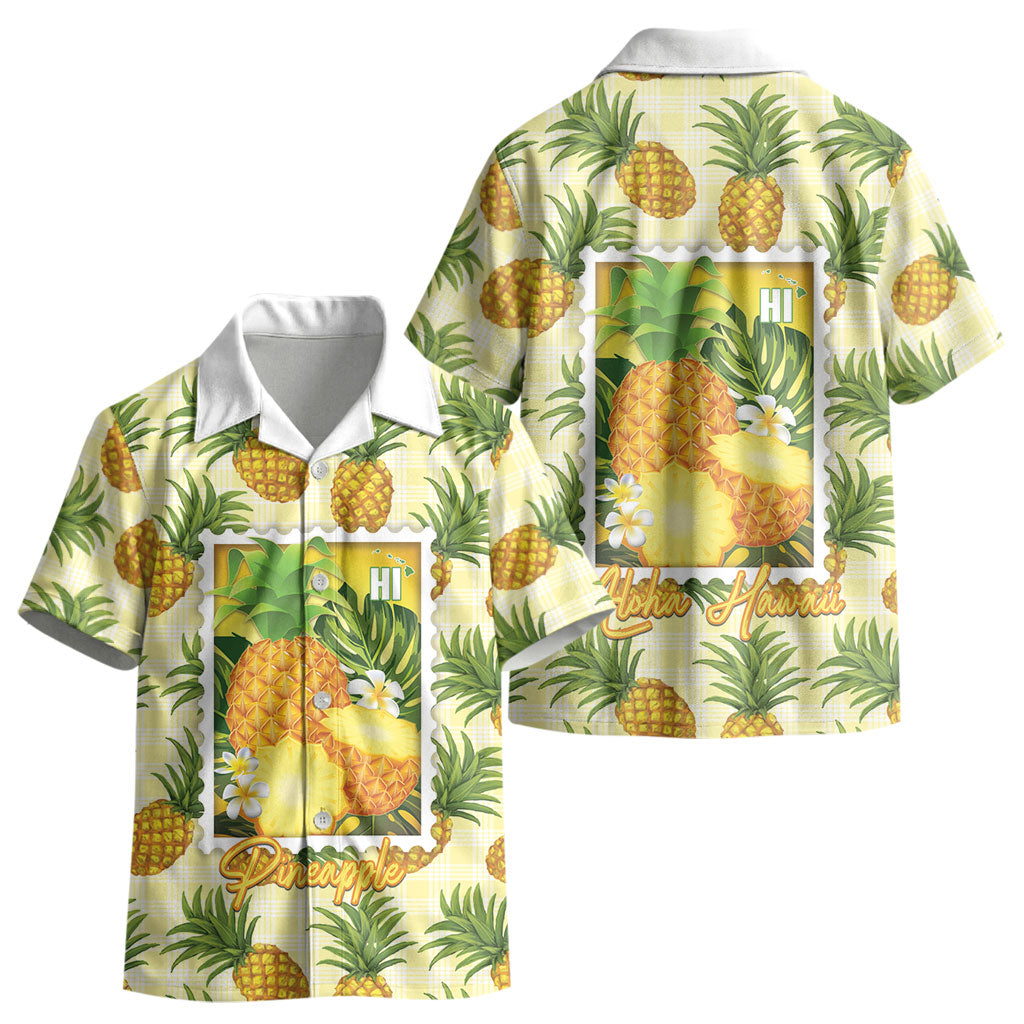 Aloha Hawaii Hala Kahiki Palaka Motifs Kid Hawaiian Shirt Hawaiian Pineapple Stylized Stamp LT14 - Polynesian Pride