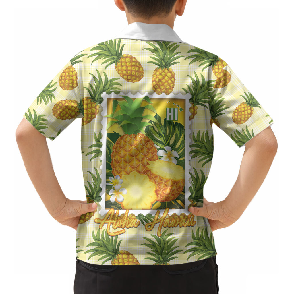 Aloha Hawaii Hala Kahiki Palaka Motifs Kid Hawaiian Shirt Hawaiian Pineapple Stylized Stamp LT14 - Polynesian Pride