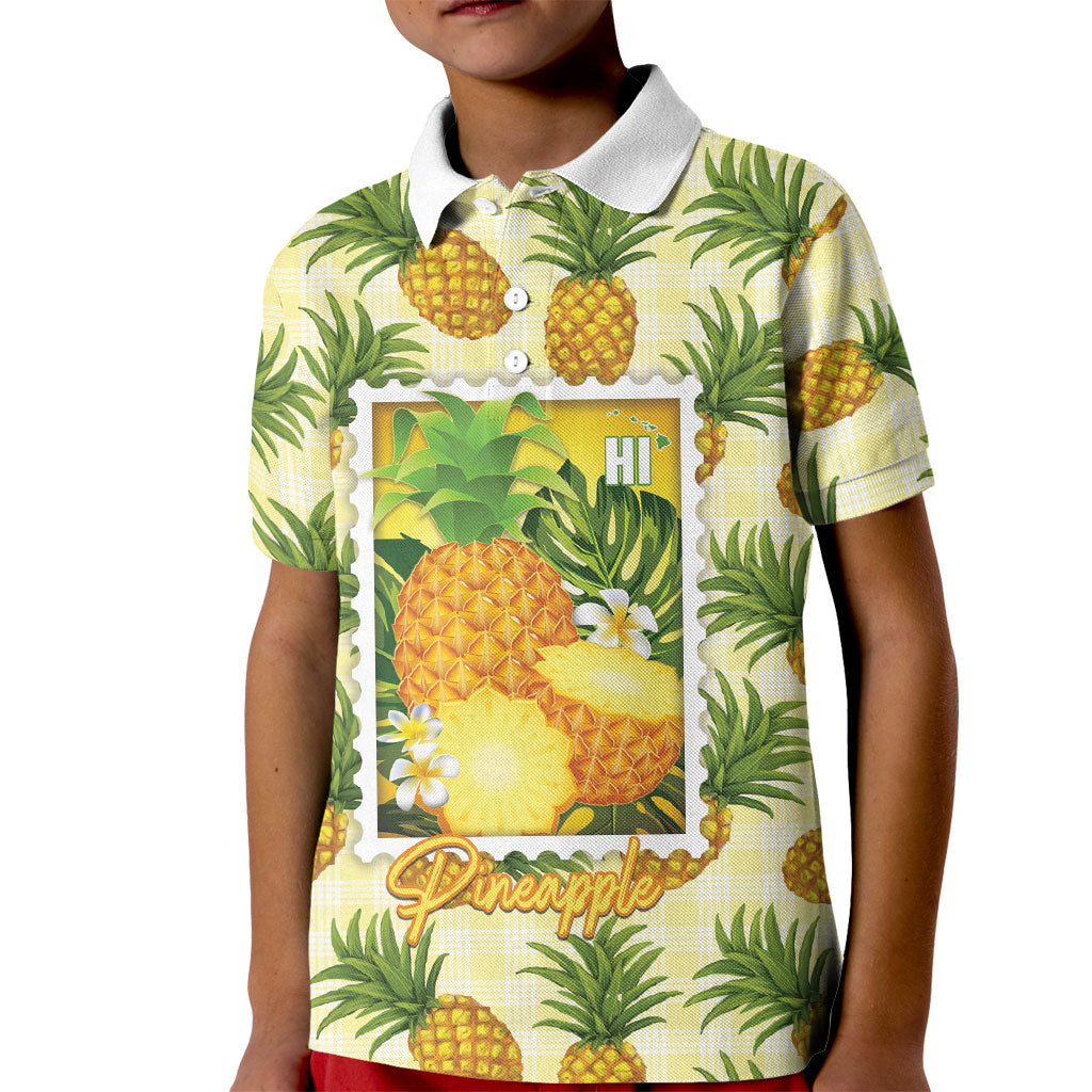 Aloha Hawaii Hala Kahiki Palaka Motifs Kid Polo Shirt Hawaiian Pineapple Stylized Stamp LT14 Kid Yellow - Polynesian Pride