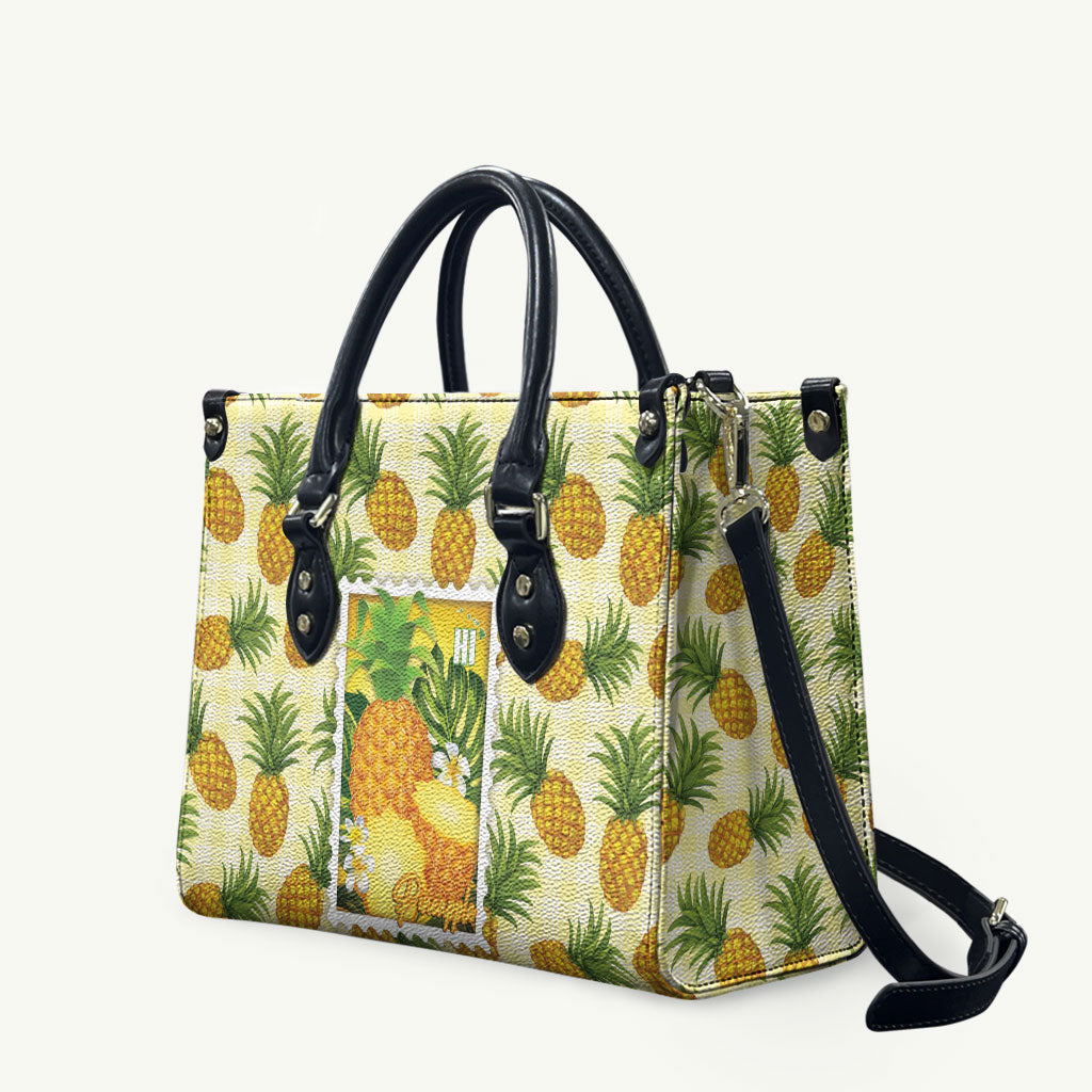 Aloha Hawaii Hala Kahiki Palaka Motifs Leather Bag Hawaiian Pineapple Stylized Stamp LT14 Yellow - Polynesian Pride