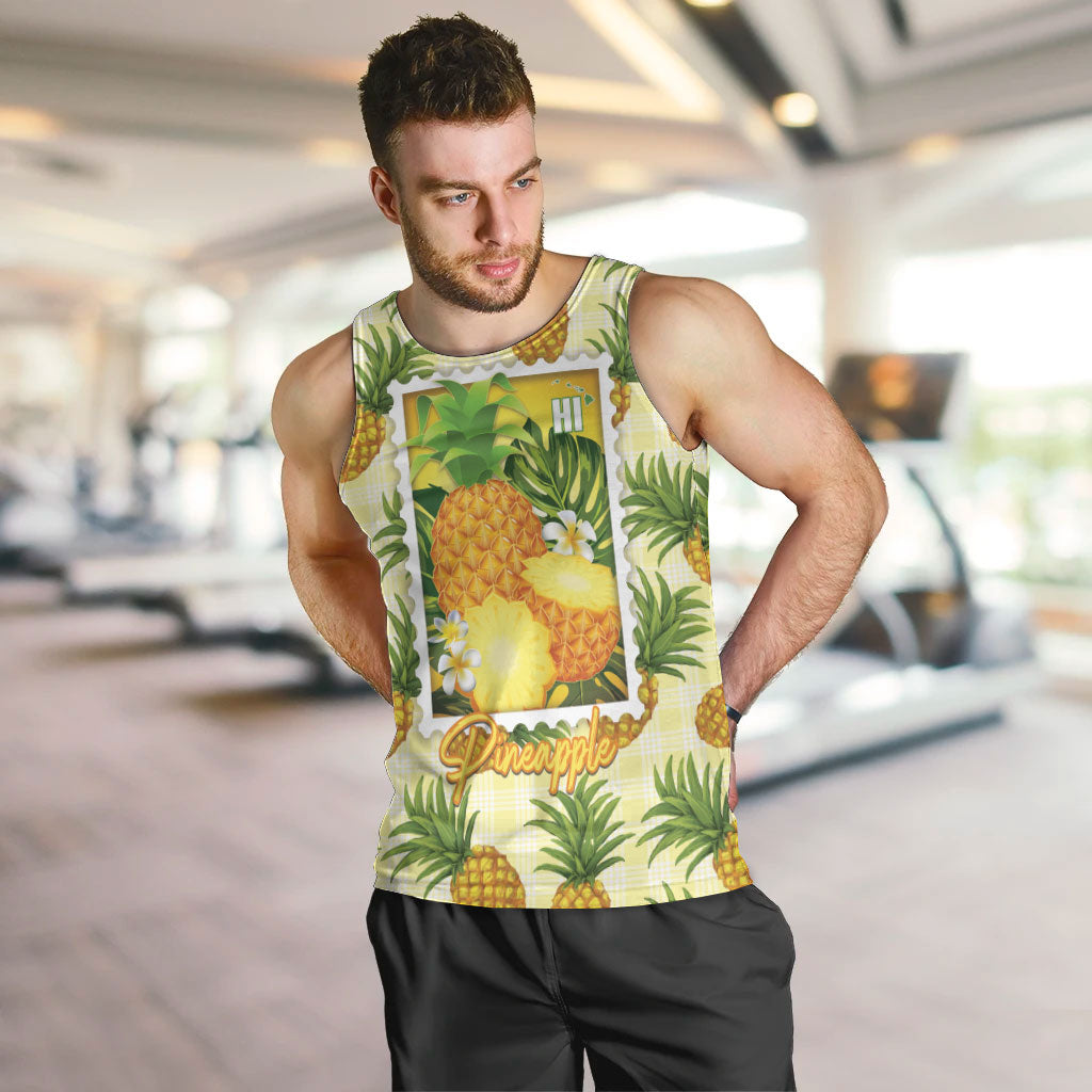 Aloha Hawaii Hala Kahiki Palaka Motifs Men Tank Top Hawaiian Pineapple Stylized Stamp LT14 Yellow - Polynesian Pride