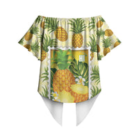 Aloha Hawaii Hala Kahiki Palaka Motifs Off Shoulder Wrap Waist Top Hawaiian Pineapple Stylized Stamp LT14 - Polynesian Pride