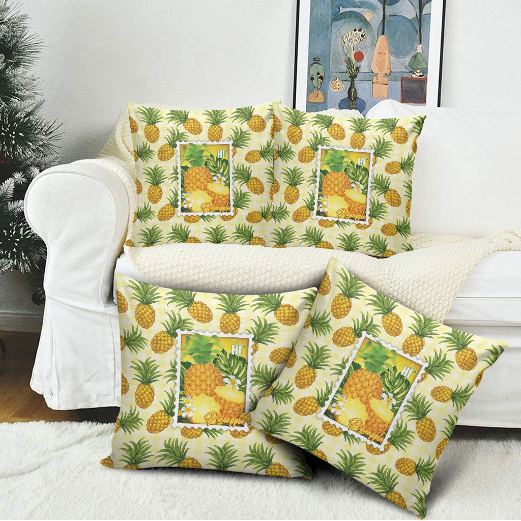Aloha Hawaii Hala Kahiki Palaka Motifs Pillow Cover Hawaiian Pineapple Stylized Stamp LT14 - Polynesian Pride