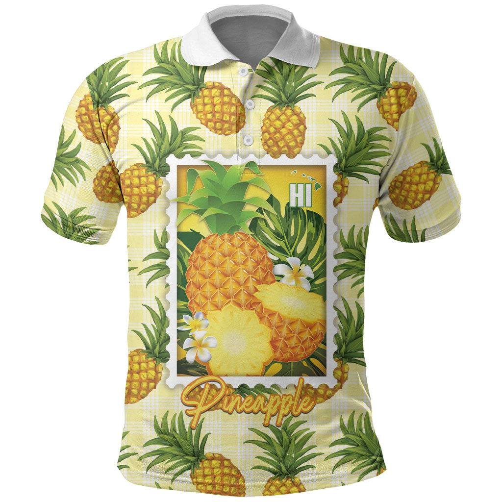 Aloha Hawaii Hala Kahiki Palaka Motifs Polo Shirt Hawaiian Pineapple Stylized Stamp LT14 Yellow - Polynesian Pride