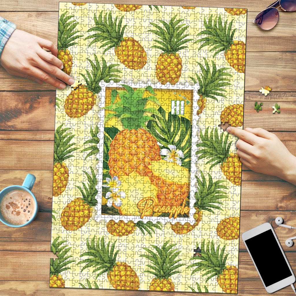 Aloha Hawaii Hala Kahiki Palaka Motifs Puzzle Hawaiian Pineapple Stylized Stamp LT14 Yellow - Polynesian Pride