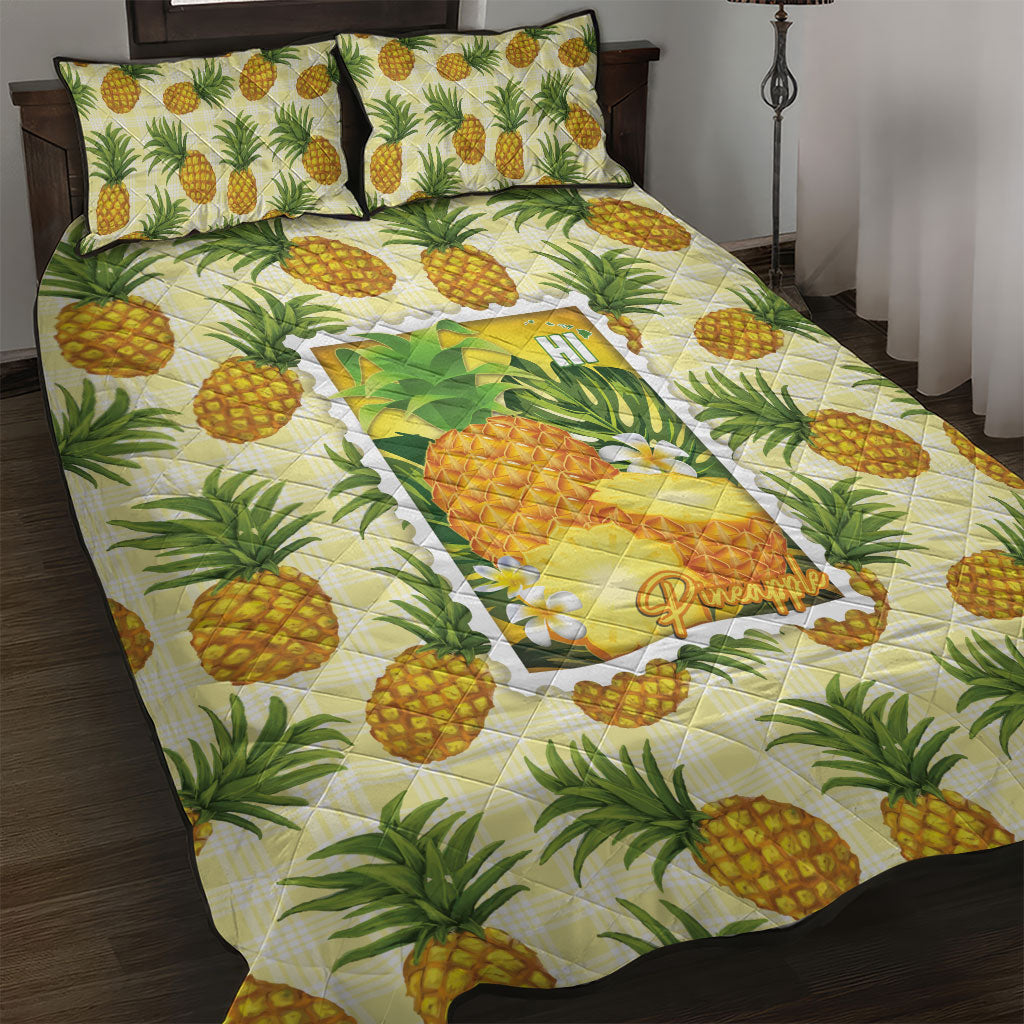 Aloha Hawaii Hala Kahiki Palaka Motifs Quilt Bed Set Hawaiian Pineapple Stylized Stamp LT14 Yellow - Polynesian Pride