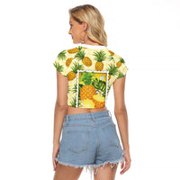 Aloha Hawaii Hala Kahiki Palaka Motifs Raglan Cropped T Shirt Hawaiian Pineapple Stylized Stamp LT14 - Polynesian Pride