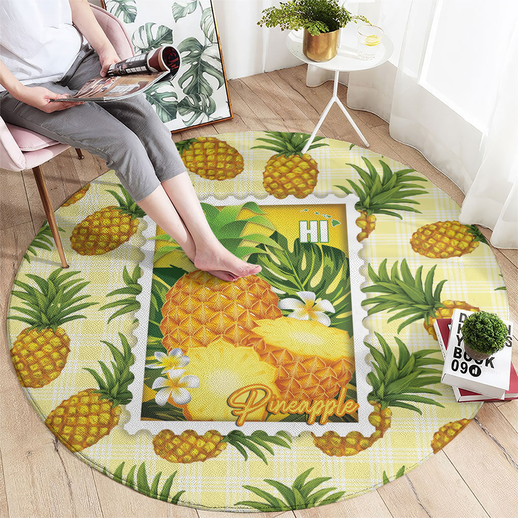 Aloha Hawaii Hala Kahiki Palaka Motifs Round Carpet Hawaiian Pineapple Stylized Stamp LT14 - Polynesian Pride